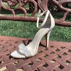 Aldo Laniel Silver Rhinestone Open Toe Ankle Strap Heels/Sandals